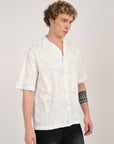 Overhanging Electric Blue Embroidered Half Sleeve White Shirt