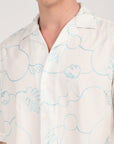 Overhanging Electric Blue Embroidered Half Sleeve White Shirt
