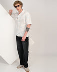 Overhanging Electric Blue Embroidered Half Sleeve White Shirt