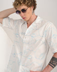 Overhanging Electric Blue Embroidered Half Sleeve White Shirt