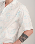 Overhanging Electric Blue Embroidered Half Sleeve White Shirt