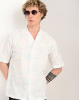 Overhanging Electric Blue Embroidered Half Sleeve White Shirt