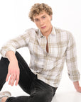 Relaxed Fit Mossgreen Full Sleeve Check Shirt