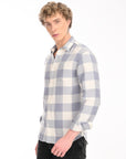 Relaxed Fit Steel Blue Full Sleeve Check Shirt