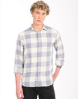 Relaxed Fit Steel Blue Full Sleeve Check Shirt