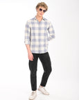 Relaxed Fit Steel Blue Full Sleeve Check Shirt