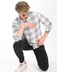 Relaxed Fit Steel Blue Full Sleeve Check Shirt