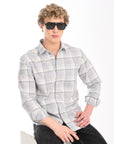 Relaxed Fit Ash Grey Full Sleeve Check Shirt