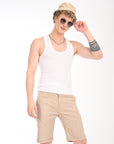 Regular Fit Light Khaki Cotton Shorts