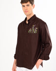 Herbs Embroidery Linen Shirt – Brown | Relaxed Fit