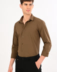 Brown Stretch Slim Fit Shirt