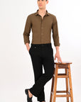 Brown Stretch Slim Fit Shirt