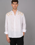 Sunflower Embroidery Relaxed Fit Linen White Shirt