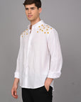 Sunflower Embroidery Relaxed Fit Linen White Shirt