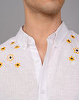 Sunflower Embroidery Relaxed Fit Linen White Shirt