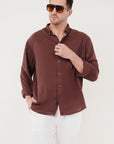 Linen Relaxed Fit Brown Full-Sleeve Shirt