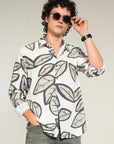 White Printed Relaxed Fit Full Sleeve Shirt