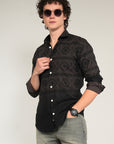 Jet Grey Printed Tapered Fit Full Sleeve Shirt