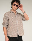 Brown Small Check Relaxed Fit Full Sleeve Shirt