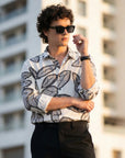 White Printed Relaxed Fit Full Sleeve Shirt