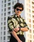 Dark Green Printed Relaxed Fit Full Sleeve Shirt