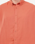 Linen Relaxed Fit Peach Orange Full-Sleeve Shirt