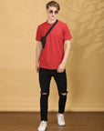Round Collar Red Half Sleeve Regular Fit T shirt