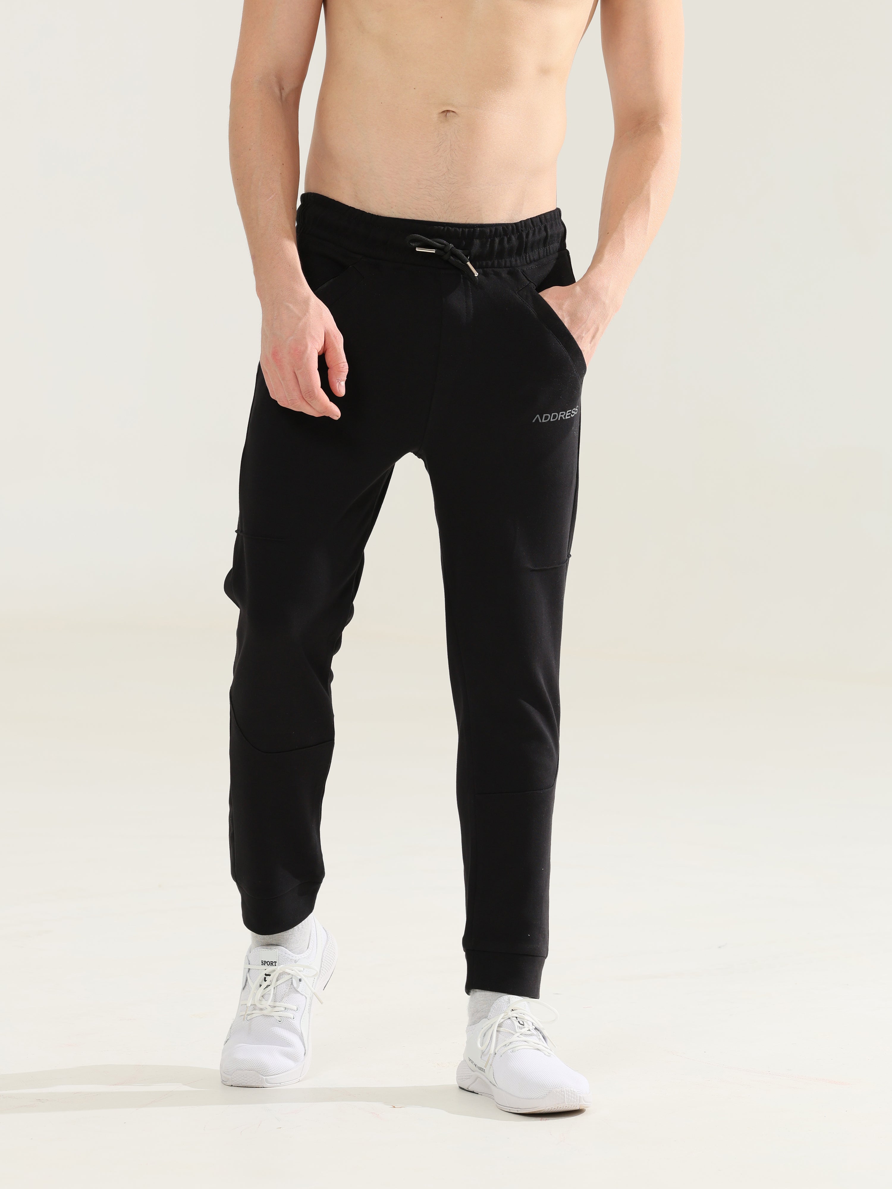 Mens Regular fit black track pants - Address