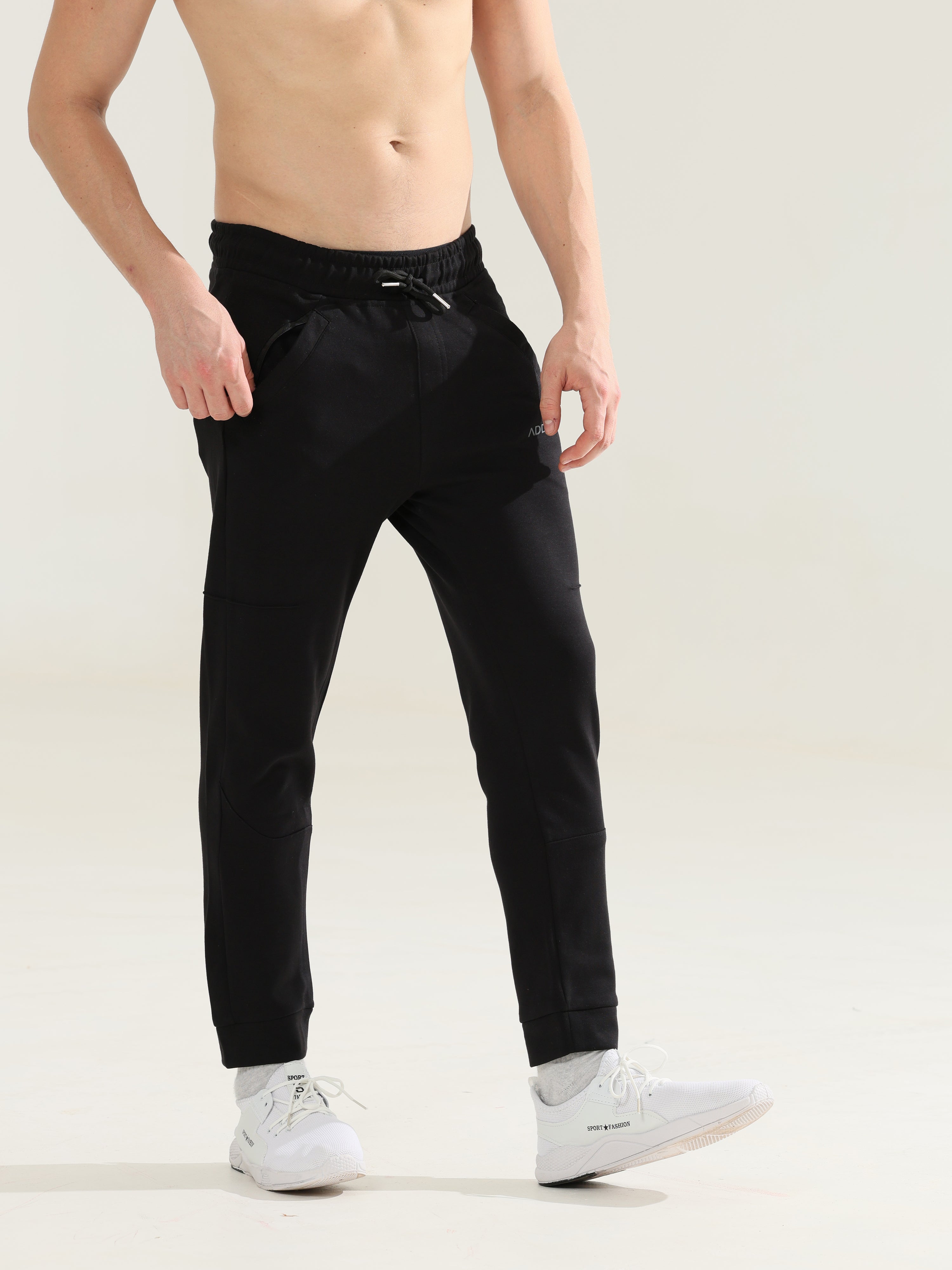 Mens Regular fit black track pants - Address