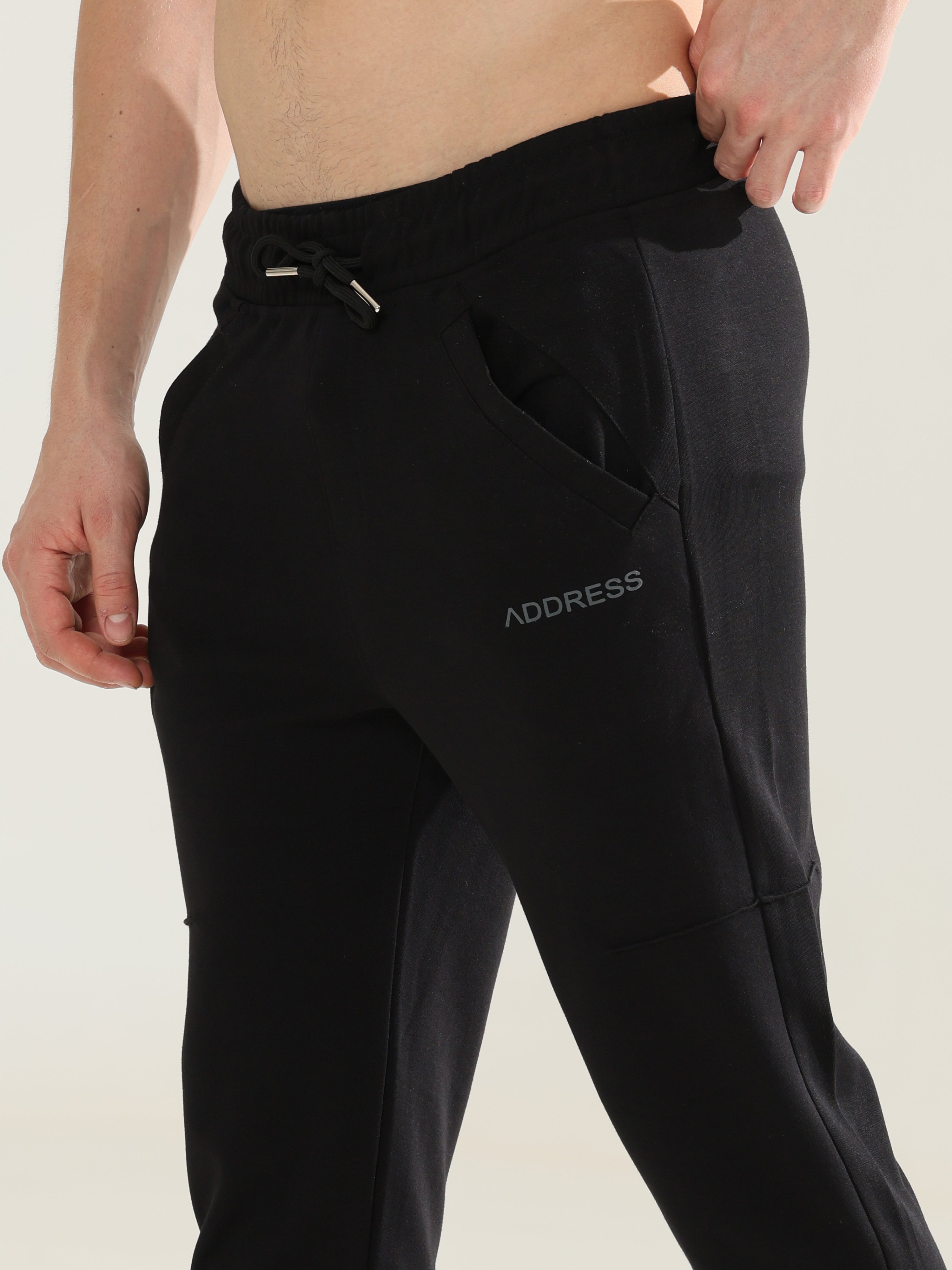 Mens Regular fit black track pants - Address