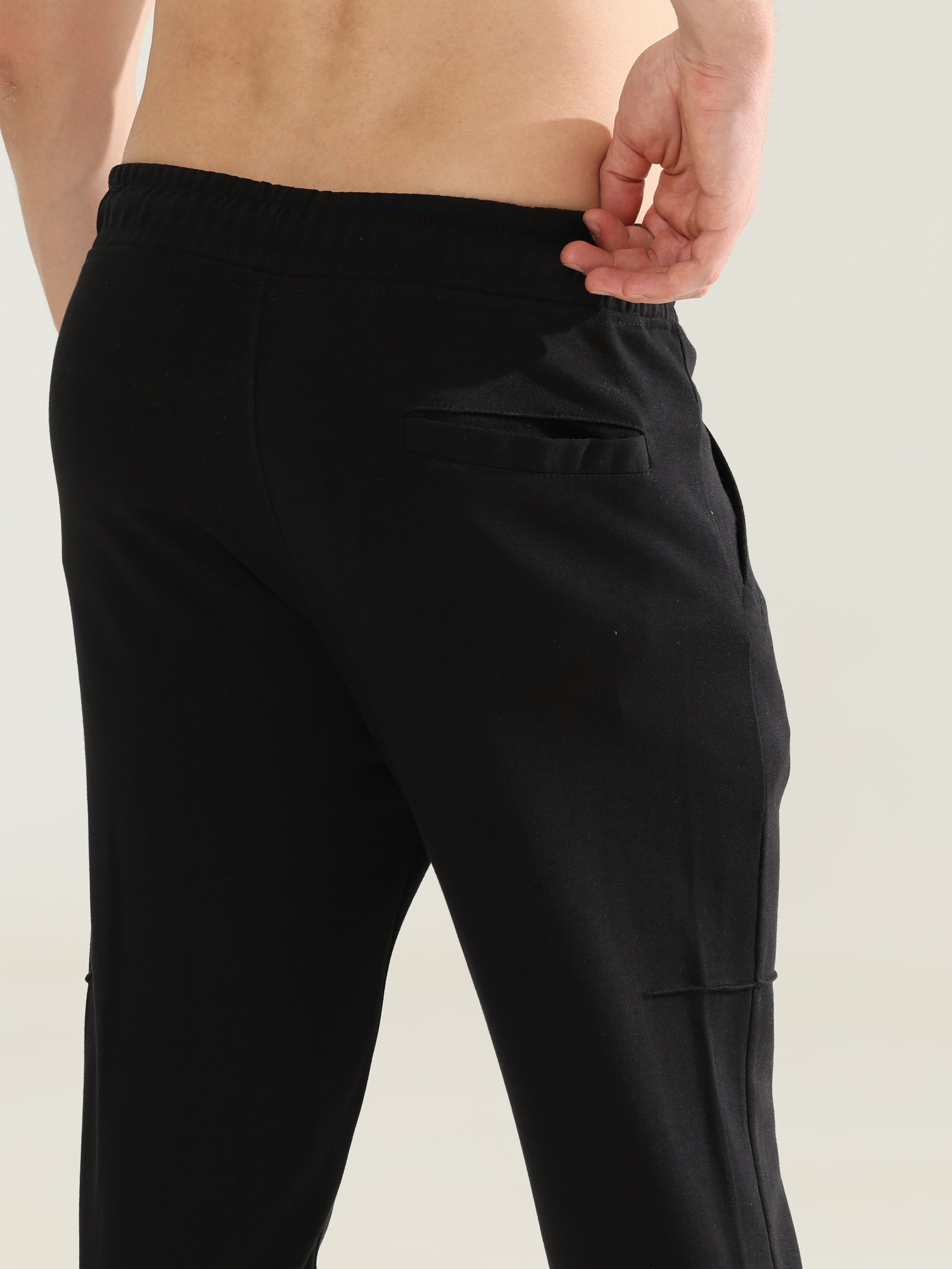 Mens Regular fit black track pants - Address