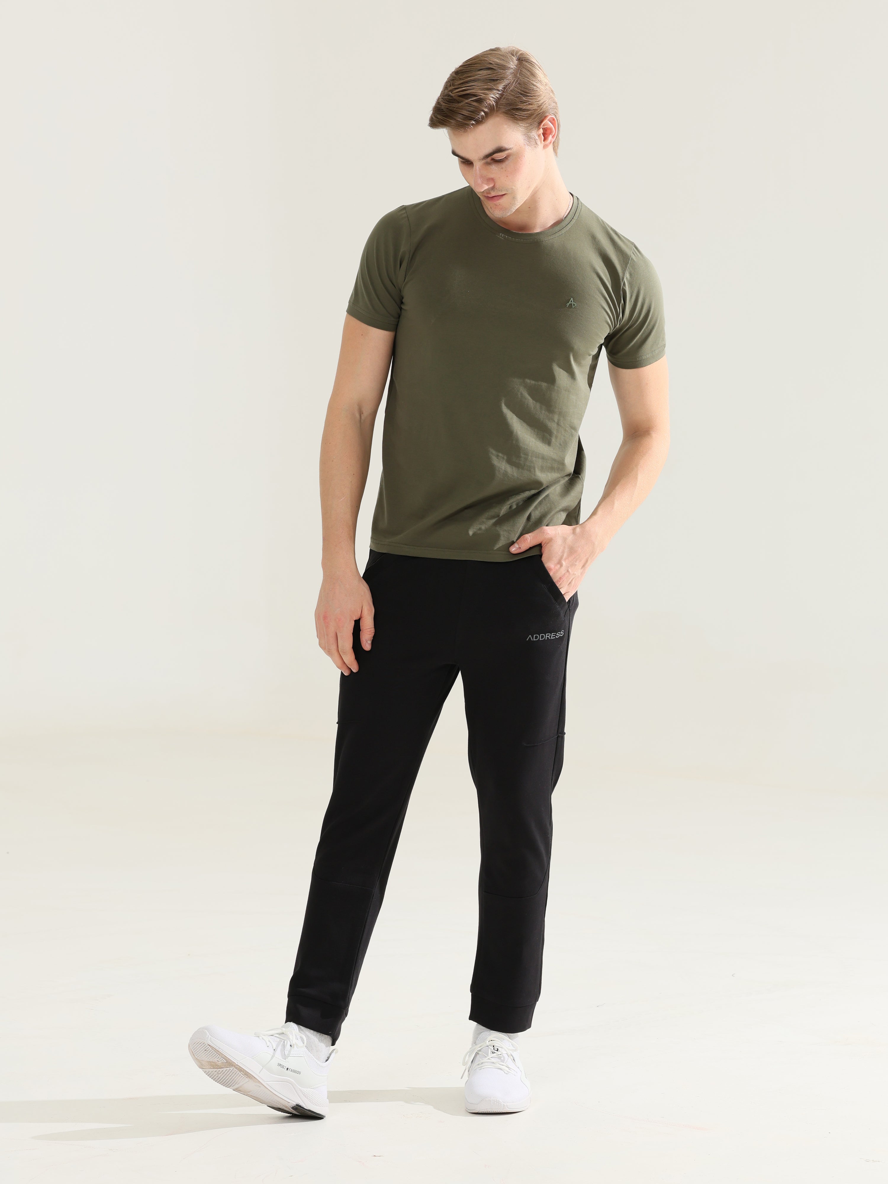 Mens Regular fit black track pants - Address