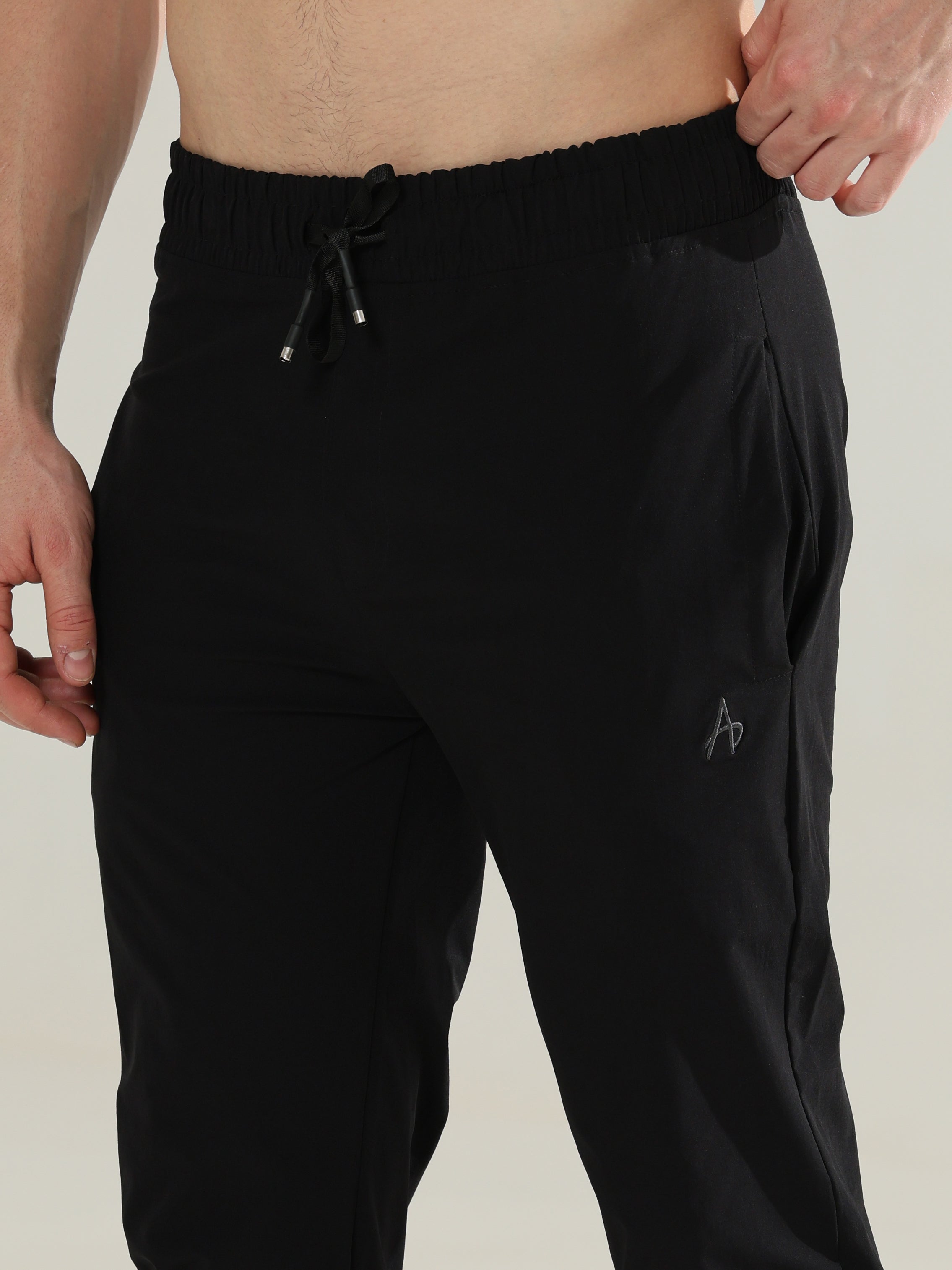 Mens Lycra fit black track pants - Address