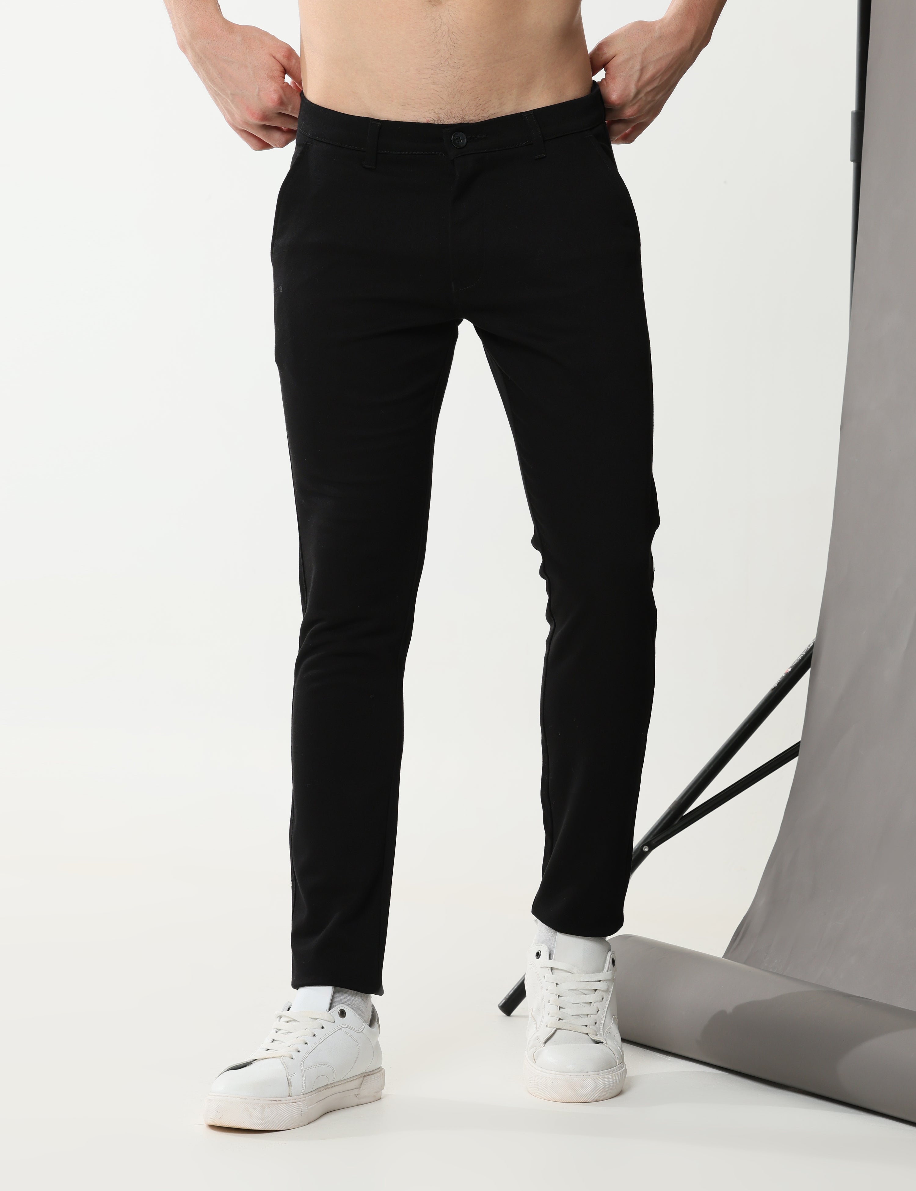 Black super stretch cotton trouser