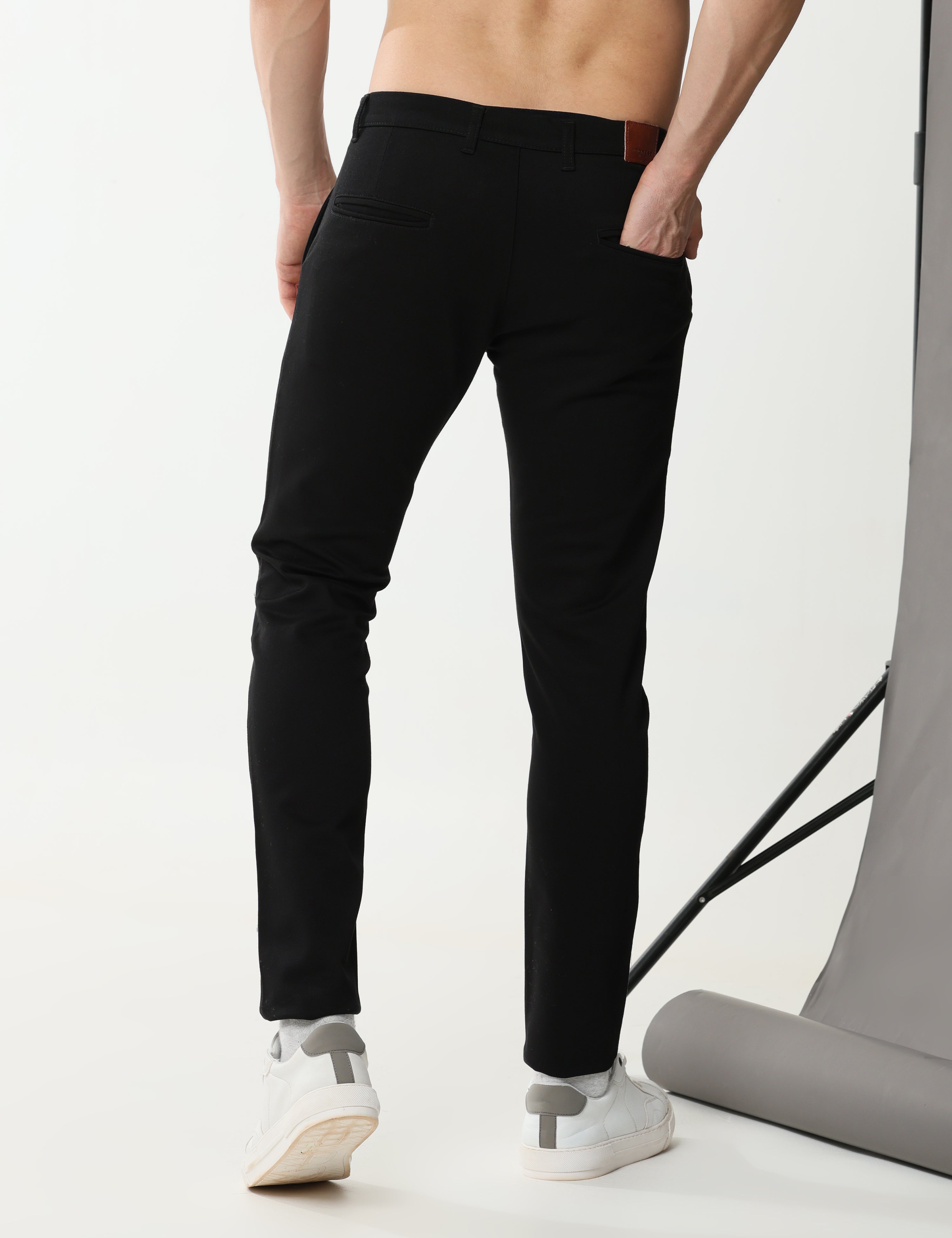 Black super stretch cotton trouser