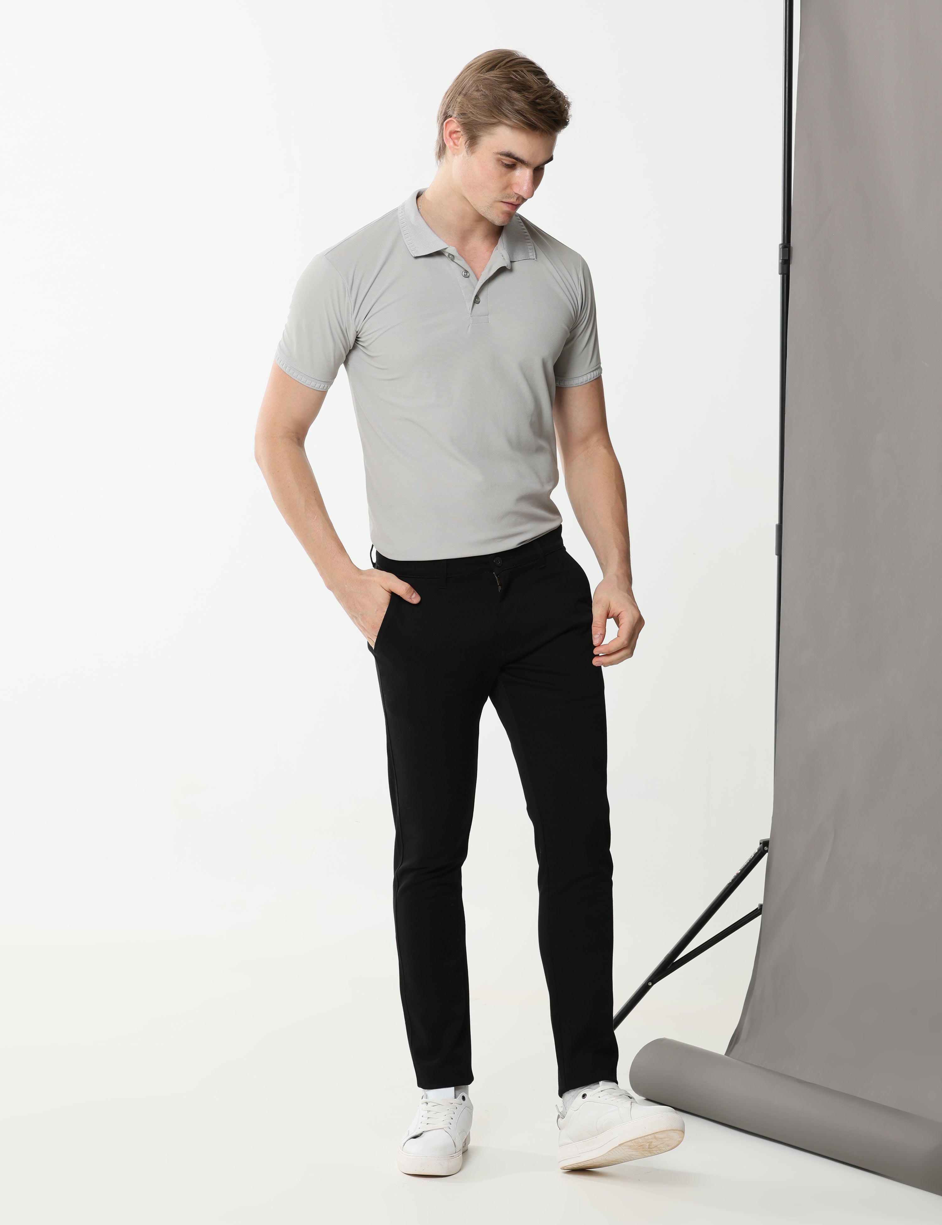 Black super stretch cotton trouser