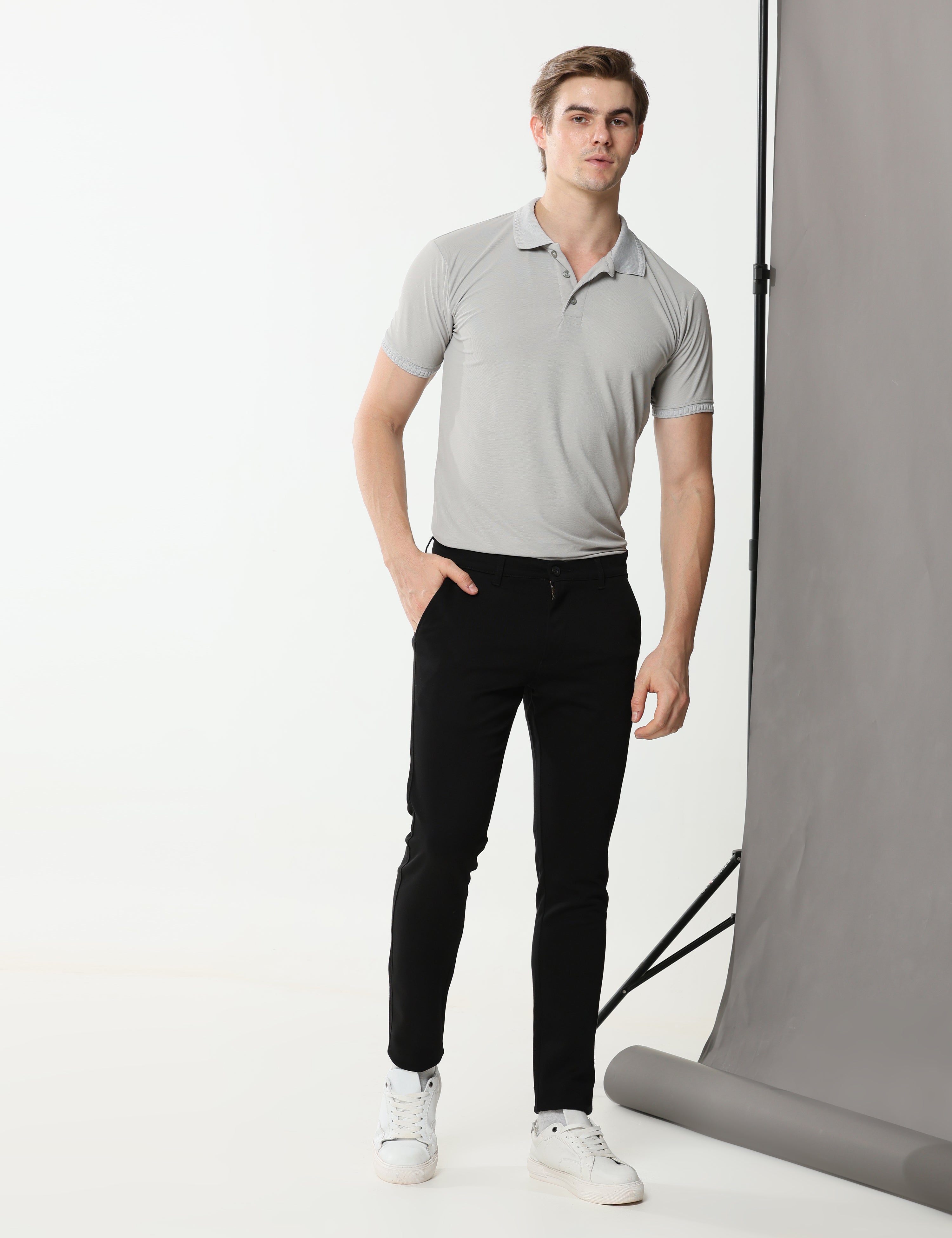 Black super stretch cotton trouser