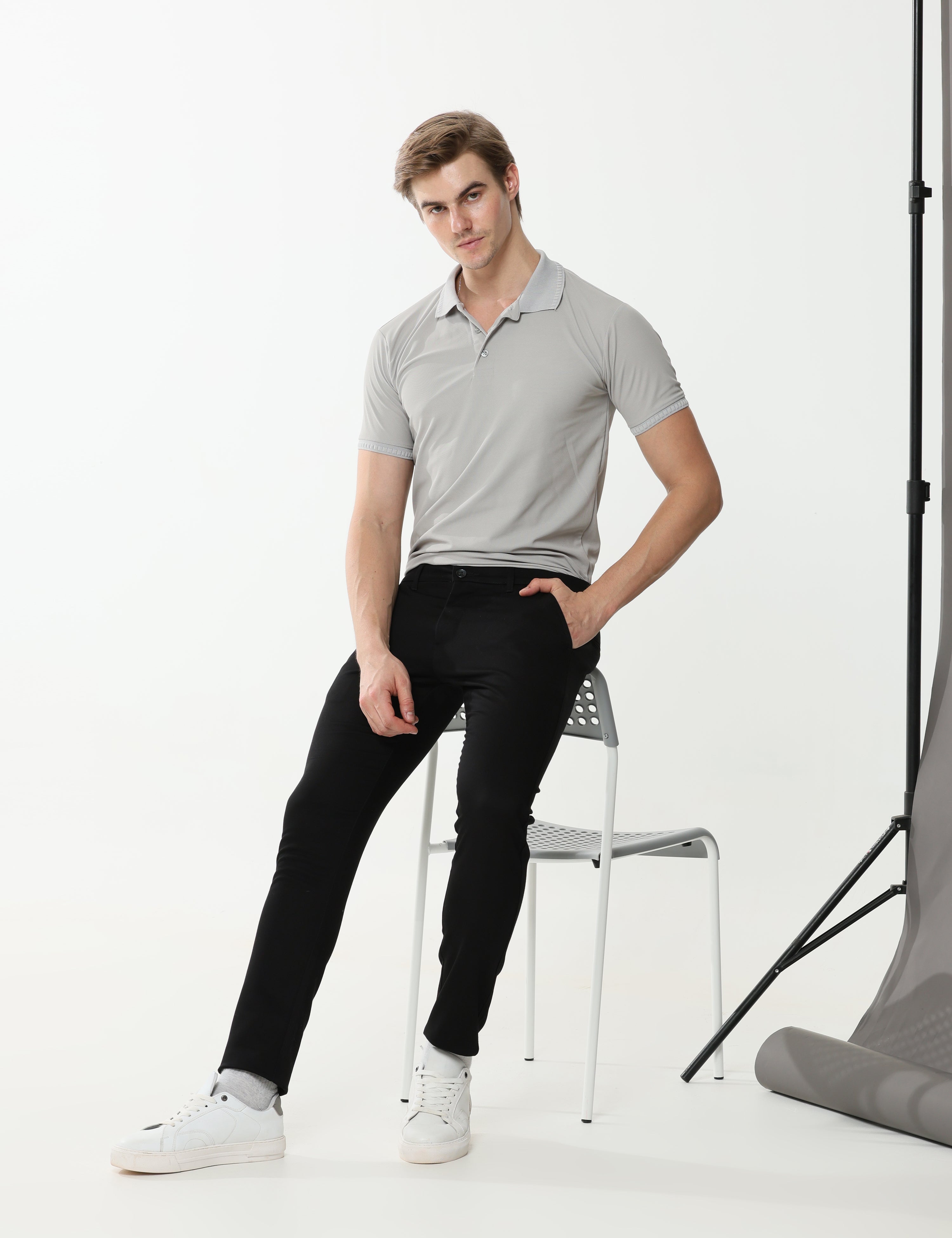 Black super stretch cotton trouser