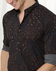 Coffee Brown floral slim fit shirts