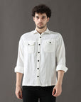 Corduroy White Versatile Dual-Pocket Shirt