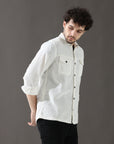 Corduroy White Versatile Dual-Pocket Shirt