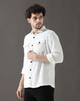 Corduroy White Versatile Dual-Pocket Shirt