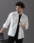 Corduroy White Versatile Dual-Pocket Shirt