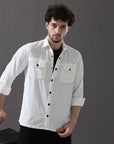 Corduroy White Versatile Dual-Pocket Shirt