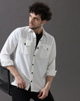 Corduroy White Versatile Dual-Pocket Shirt