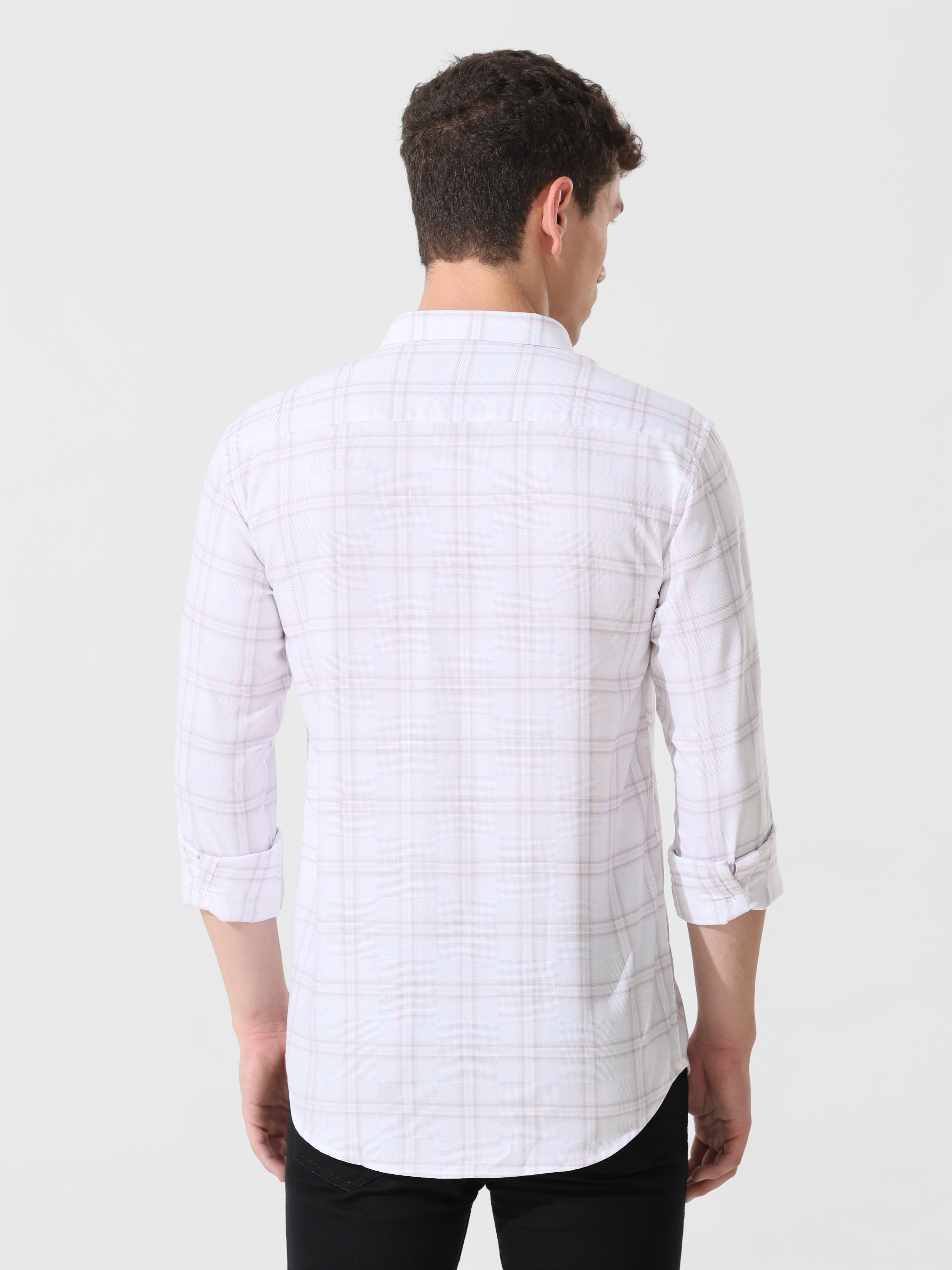 Supima White slim fit check shirt