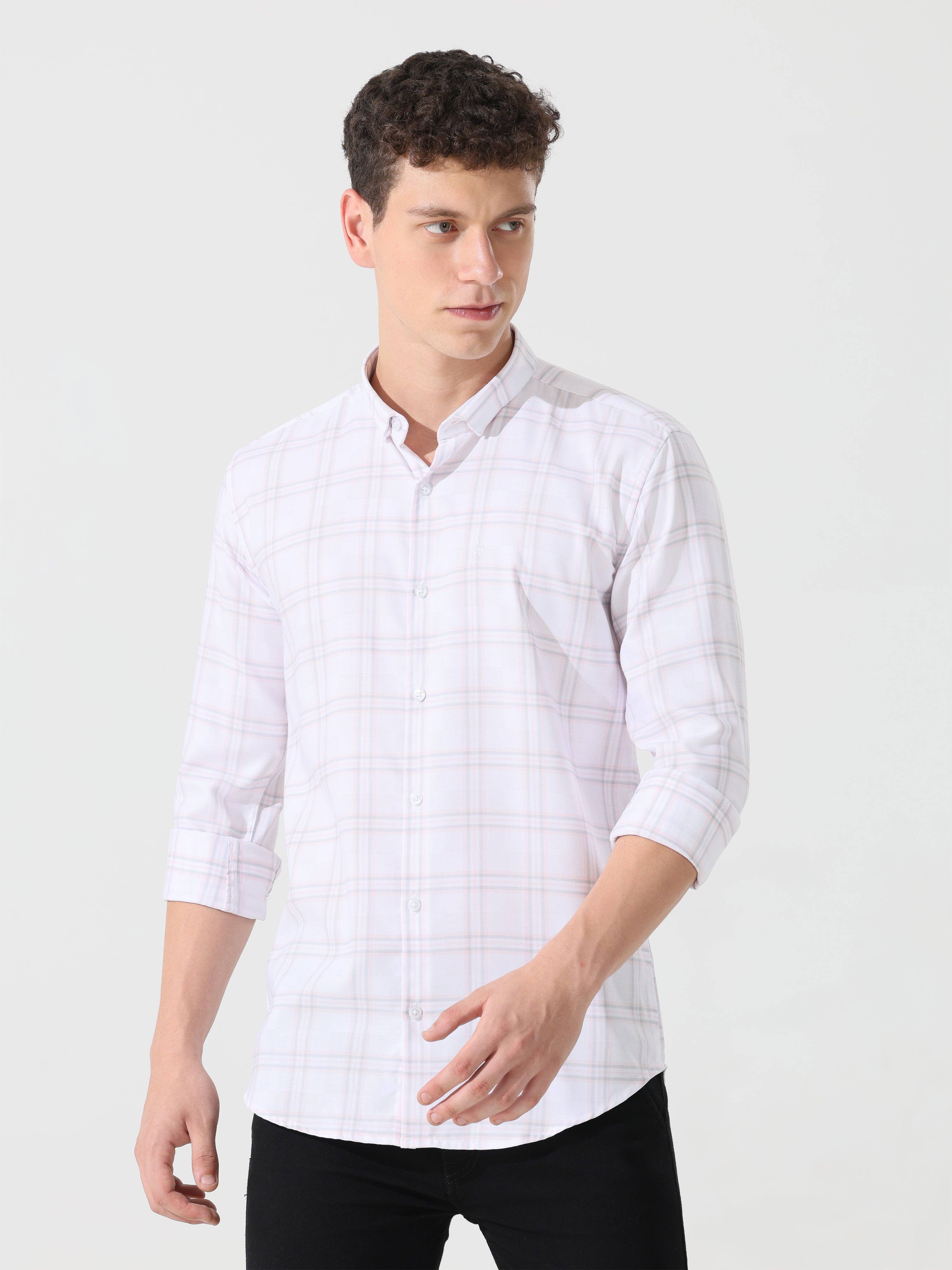 Supima White slim fit check shirt