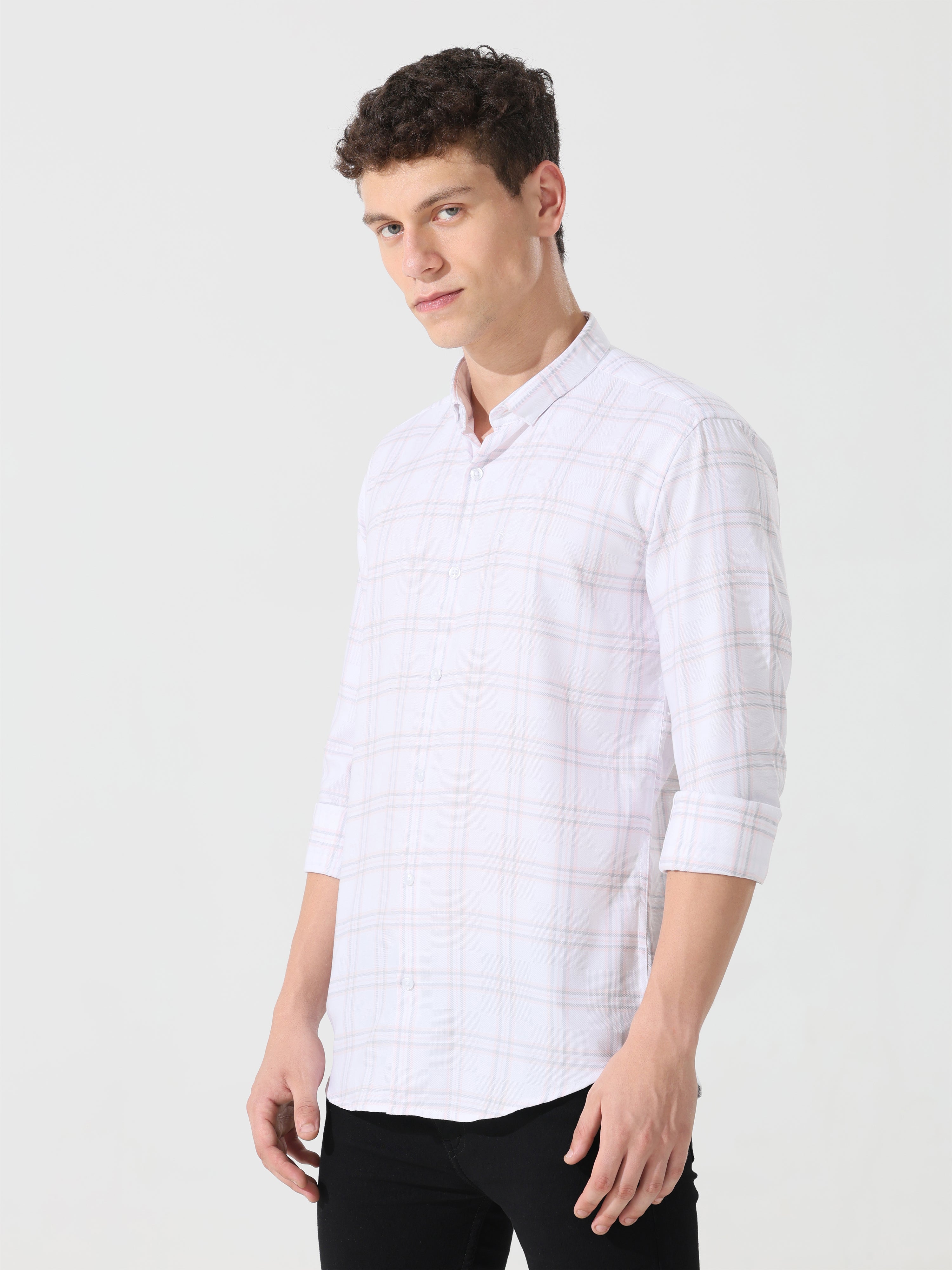 Supima White slim fit check shirt