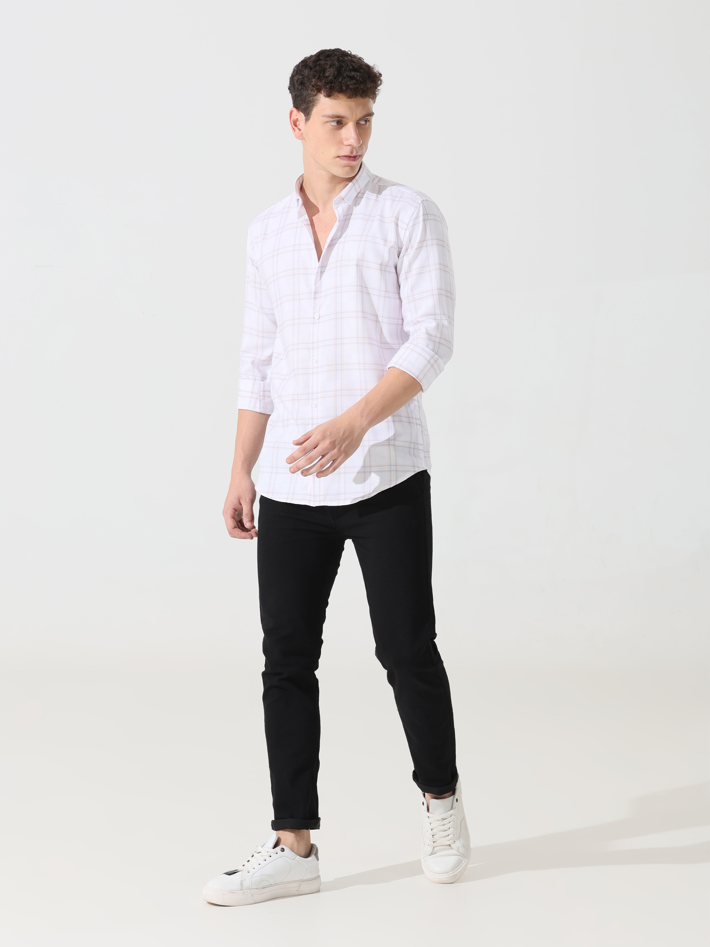 Supima White slim fit check shirt