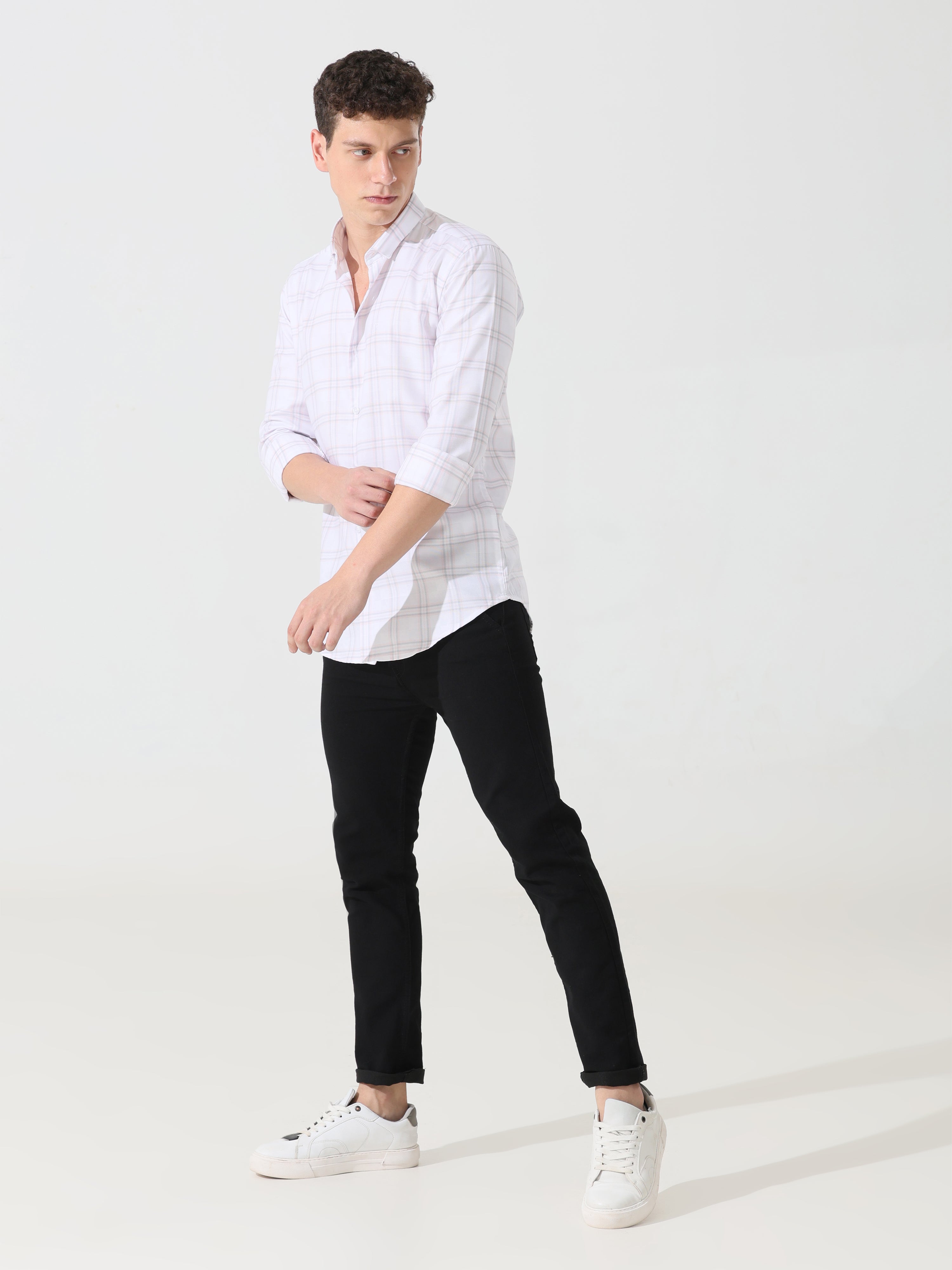 Supima White slim fit check shirt